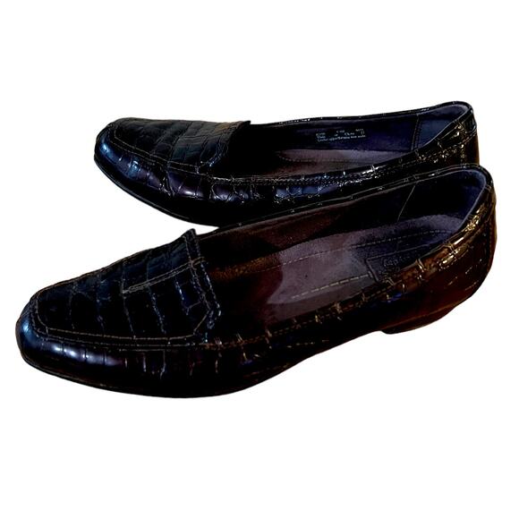 Clarks Everyday Timeless Women's Size 8.5M Shoes Black Croc Print Patent Leather - Picture 4 of 6